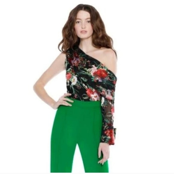 Alice + Olivia serita drape one sleeve top size small - Picture 4 of 11